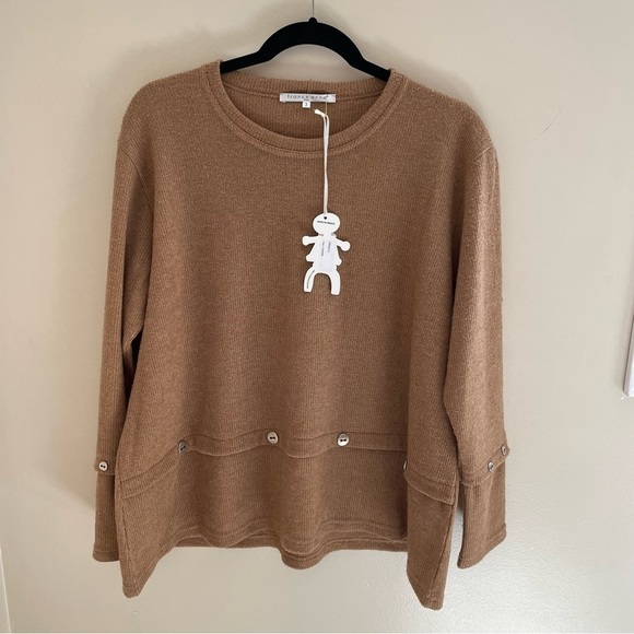 Franck Anna Paris, By FA Concept, Tan Rib Button Detail Crew Sweater, Si… - Picture 10 of 10